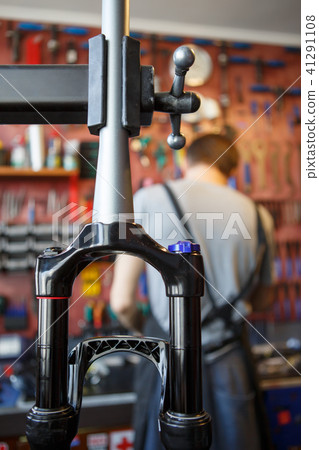 Photo of workshop for repairing bicycle. Photo of workshop for repairing bicycle. 41291108
