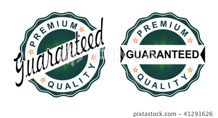 A round sign of black color with a green tint with the text of the quality guarantee. 41291626