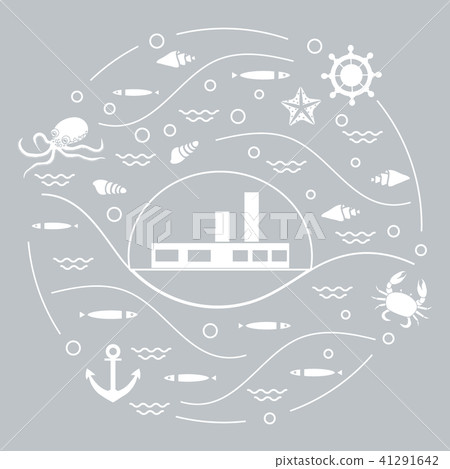 ship, octopus, fish, anchor, helm, waves, ship, octopus, fish, anchor, helm, waves, 41291642