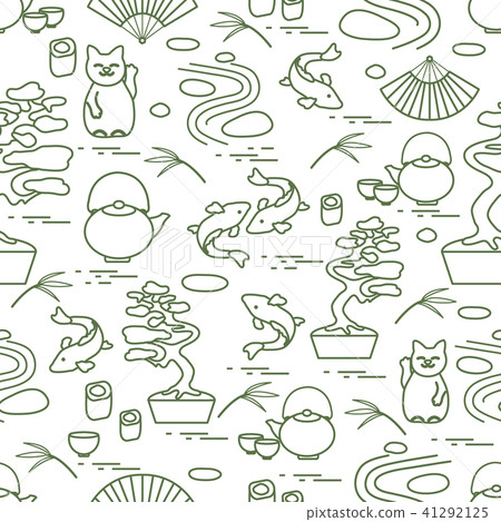 Cute vector pattern with bonsai tree, minimal rock Cute vector pattern with bonsai tree, minimal rock 41292125
