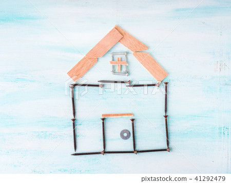 Building house concept flat lay with screw Building house concept flat lay with screw 41292479