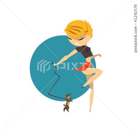 Glamour girl with little dog vector Illustration on a white background Glamour girl with little dog vector Illustration on a white background 41292576