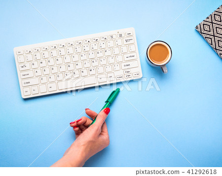 Keyboard, coffee and pen. Writing concept 41292618
