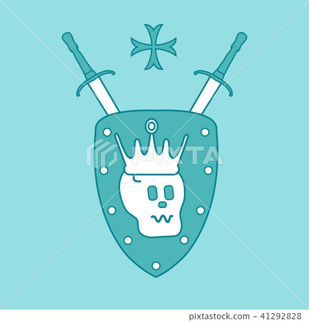 Skull, crown, shield, two crossed swords, cross 41292828