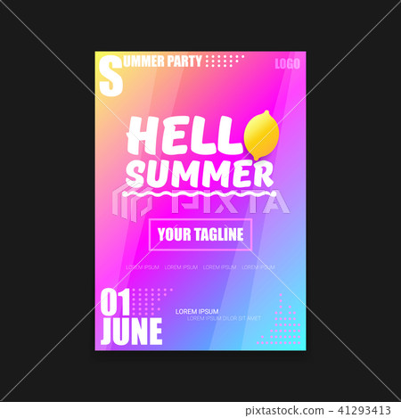 Vector Hello Summer Beach Party vertical A4 poster Design template or mock up with fresh lemon on 41293413
