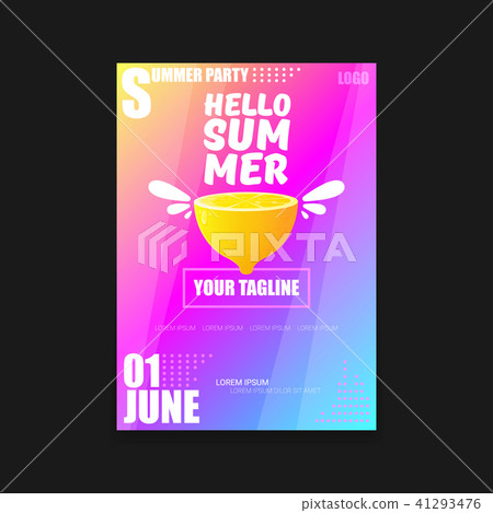 Vector Hello Summer Beach Party vertical A4 poster Design template or mock up with fresh lemon on Vector Hello Summer Beach Party vertical A4 poster Design template or mock up with fresh lemon on 41293476
