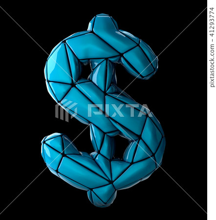 Dollar sign made of low poly style blue color plastic isolated on black background. 3d 41293774