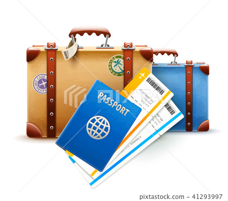 Retro suitcases, passport and airline tickets Retro suitcases, passport and airline tickets 41293997
