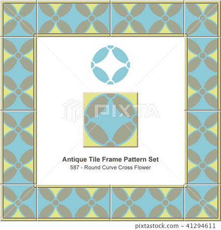 Antique ceramic retro tile frame pattern set 41294611