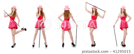 Pretty young wizard in mini pink dress isolated on white Pretty young wizard in mini pink dress isolated on white 41295015