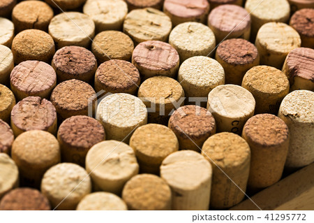 Wine bottle corks stopper closeup, top view Wine bottle corks stopper closeup, top view 41295772