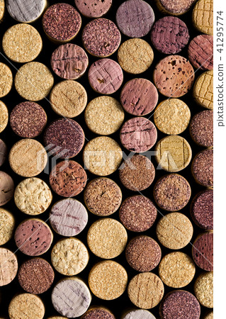 Wine bottle corks stopper closeup, top view Wine bottle corks stopper closeup, top view 41295774