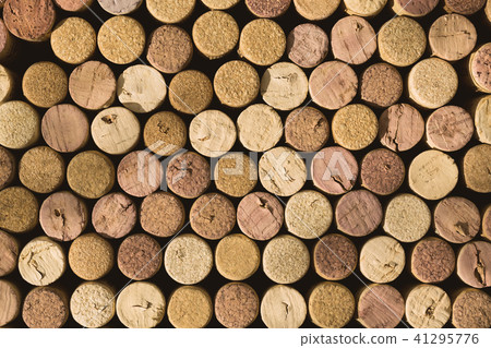 Wine bottle corks stopper closeup, top view 41295776