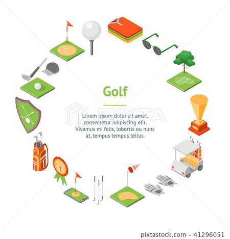 Golf Game Equipment Banner Card Circle Isometric View. Vector 41296051
