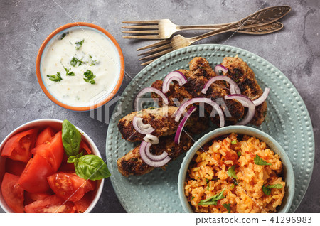 Cevapcici, balkanian grilled meat sausages. 41296983