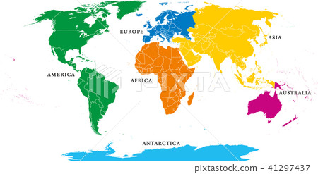 Six continents, political world map, with borders 41297437