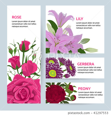 Floral flower card invitation vector set greeting postcard with flowering bouquet of rose lily Floral flower card invitation vector set greeting postcard with flowering bouquet of rose lily 41297553