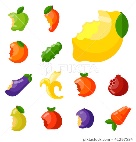 Bitten fruits vector vitamin food and vegetable cut nutrition agriculture bited by tooth fruits 41297584