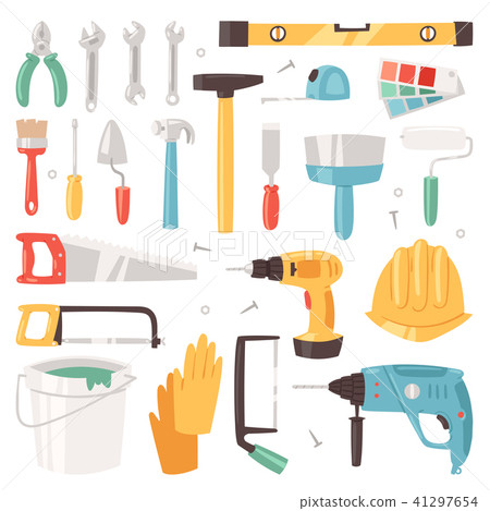 Construction equipment vector constructive tools of builder or constructor with hammer and Construction equipment vector constructive tools of builder or constructor with hammer and 41297654