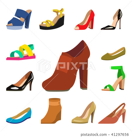 Womens shoes vector flat fashion design collection of leather colored moccasins shoes sandals 41297656