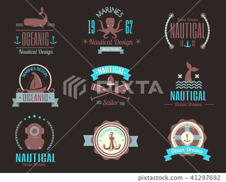 Sea marine vector nautical logo icons sailing... - Stock Illustration ...