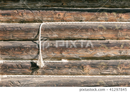 Weathered old wooden surface, texture with ropes, old wooden plank for grunge design, patterns 41297845