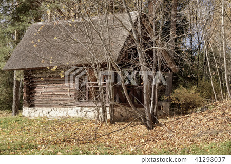 Old deserted, desolate wooden vintage house on the fringe of the forest of the picturesque forest in 41298037