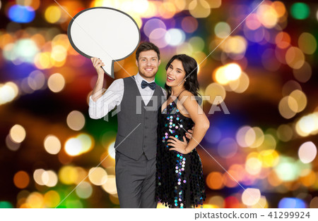 couple with text bubble over party lights couple with text bubble over party lights 41299924