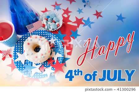 donut with juice and candies on independence day donut with juice and candies on independence day 41300296
