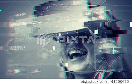close up of woman in virtual reality headset close up of woman in virtual reality headset 41300620