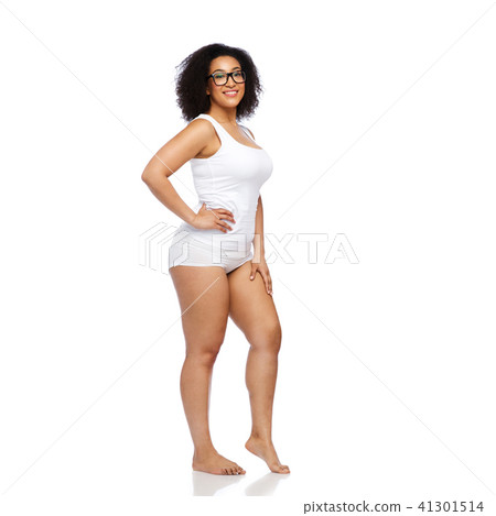 happy african american woman in white underwear 41301514
