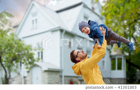 father with son playing and having fun outdoors 41301803