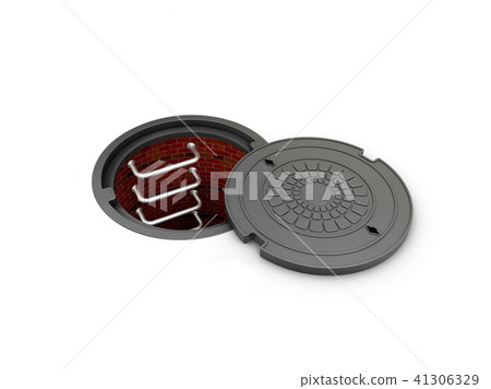3d Illustration of Manhole cover open on white background 3d Illustration of Manhole cover open on white background 41306329