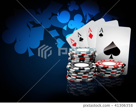 Casino chips stacks with play cards. 3d Illustration on blue background Casino chips stacks with play cards. 3d Illustration on blue background 41306358