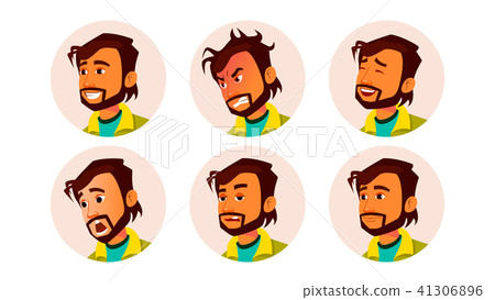 Man Avatar People Vector. Facial Emotions. Default Placeholder. Indian Colored Member. Angry, Smile 41306896