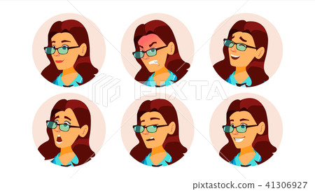 Woman Avatar People Vector. Facial Emotions. Comic Face Art. Pretty User. Secretary, Accountant 41306927