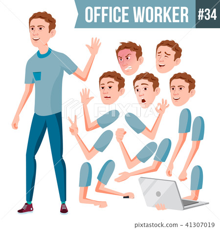 Office Worker Vector. Face Emotions, Various Gestures. Animation. Business Worker. Career 41307019