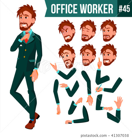 Office Worker Vector. Face Emotions, Various Gestures. Animation Creation Set. Adult Business Male 41307038