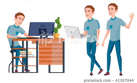 Office Worker Vector. Face Emotions, Various Gestures. Adult Entrepreneur Business Man. Happy Clerk Office Worker Vector. Face Emotions, Various Gestures. Adult Entrepreneur Business Man. Happy Clerk 41307844