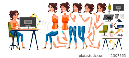 Office Worker Vector. Woman. Smiling Servant, Officer. Business Human. Lady Face Emotions, Various 41307863