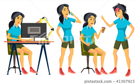 Office Worker Vector. Woman. Successful Officer, Clerk, Servant. Asiatic, China. Japanese Adult Office Worker Vector. Woman. Successful Officer, Clerk, Servant. Asiatic, China. Japanese Adult 41307923