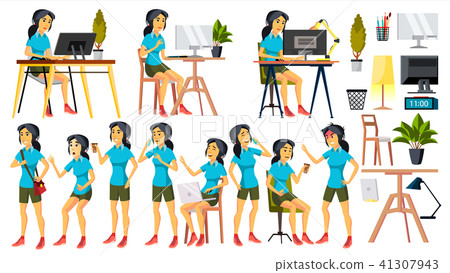 Office Worker Vector. Woman. Happy Clerk, Servant, Employee. Korean, Vietnamese. Japanese Business 41307943