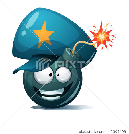 Cartoon bomb, fuse, wick, spark icon. Police smiley. Cartoon bomb, fuse, wick, spark icon. Police smiley. 41309499