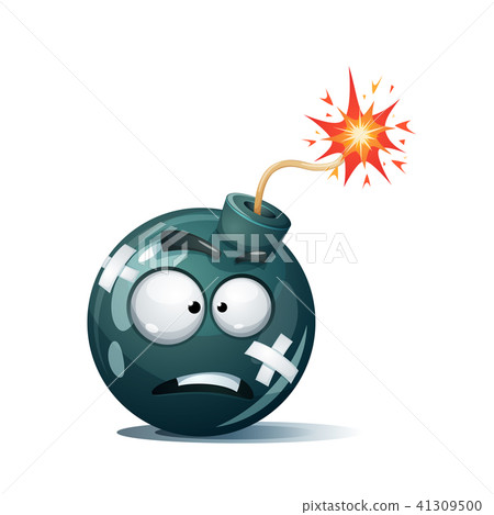 Cartoon bomb, fuse, wick, spark, tooth icon. Ill smiley. 41309500