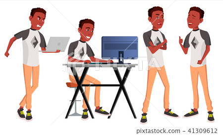Office Worker Vector. Black. African. Poses. Adult Business Male. Successful Corporate Officer 41309612
