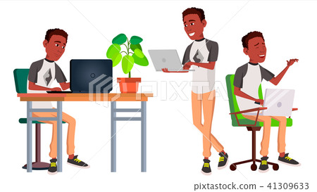 Office Worker Vector. Black. African. Face Emotions, Gestures. Business Man. Professional Cabinet 41309633