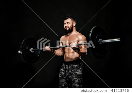 athletic muscular man workout with barbell athletic muscular man workout with barbell 41313756