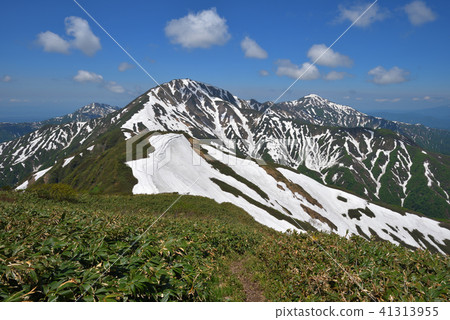 Echigo Misan of the remaining snow seen from Mt. Echigo Misan of the remaining snow seen from Mt. 41313955