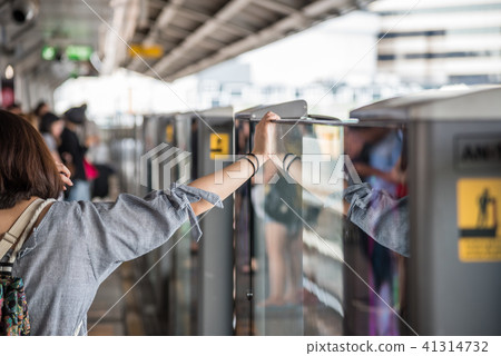 BTS skytrain train runs in Bangkok 41314732