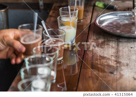 Breakfast with soft-boiled eggs and vintage coffee 41315064